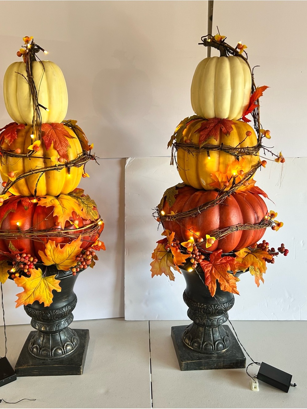Lighted Fall Pumpkin Topiary Decor (Set of 2) – 32” Tall